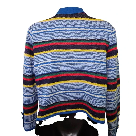Vtg Yves Saint Laurent YSL Striped Button Cardigan M Nautical Snap Collar Lux - Picture 3 of 10